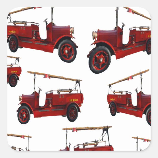 Red Vintage Fire Truck Pattern, Square Sticker (Front)