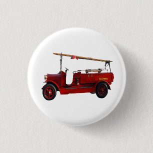 Red Vintage Fire Truck With Overhead Ladder, 1 Inch Round Button
