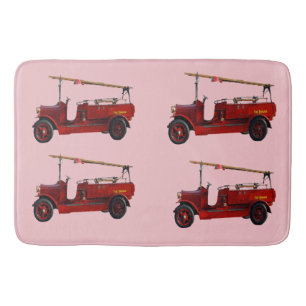 Red Vintage Fire Truck With Overhead Ladder,  Bath Mat