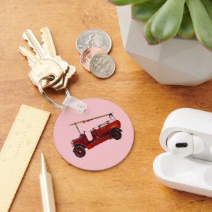 Red Vintage Fire Truck With Overhead Ladder, Keychain