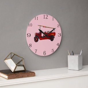 Red Vintage Fire Truck With Overhead Ladder,  Large Clock