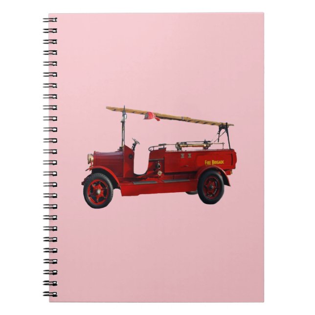Red Vintage Fire Truck With Overhead Ladder,  Notebook (Front)