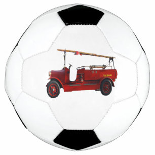 Red Vintage Fire Truck With Overhead Ladder,  Soccer Ball