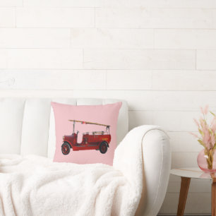 Red Vintage Fire Truck With Overhead Ladder,  Throw Pillow