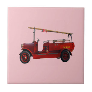 Red Vintage Fire Truck With Overhead Ladder, Tile