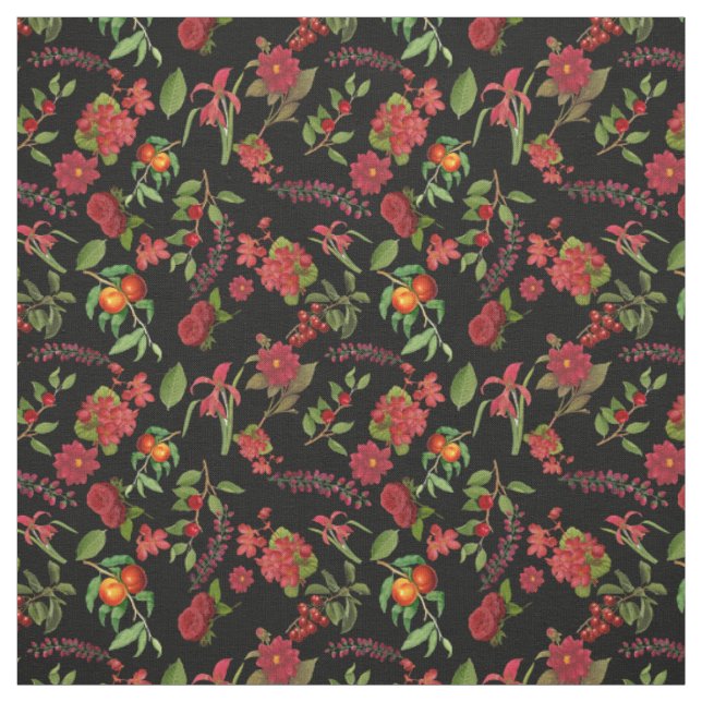 Red Vintage Floral Fabric (Swatch)