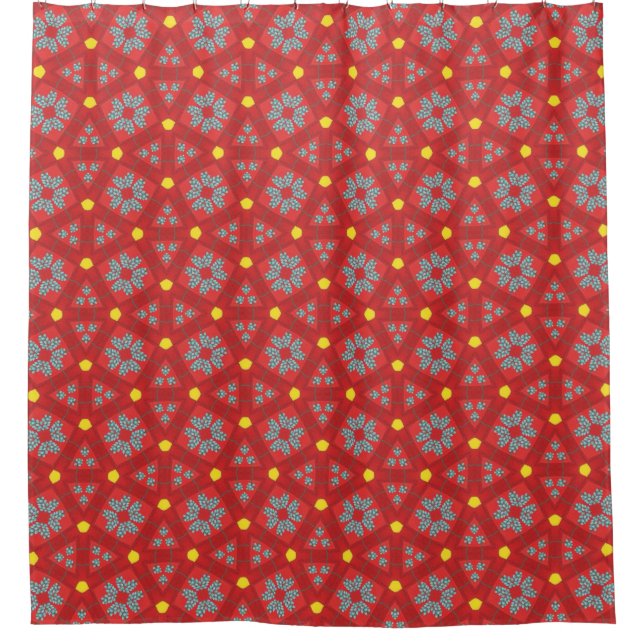 Red Vintage Floral Geometry Shower Curtain (Front)