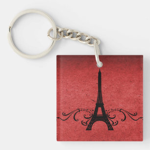 Red Vintage French Flourish Acrylic Keychain