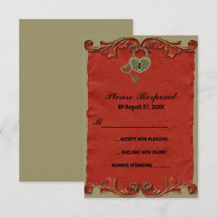Red Vintage Gothic Skeleton Key save the date RSVP Card