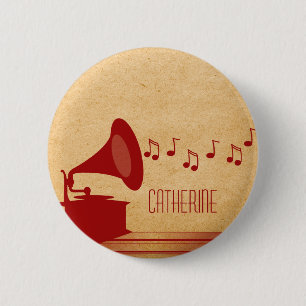 Red Vintage Gramophone Button