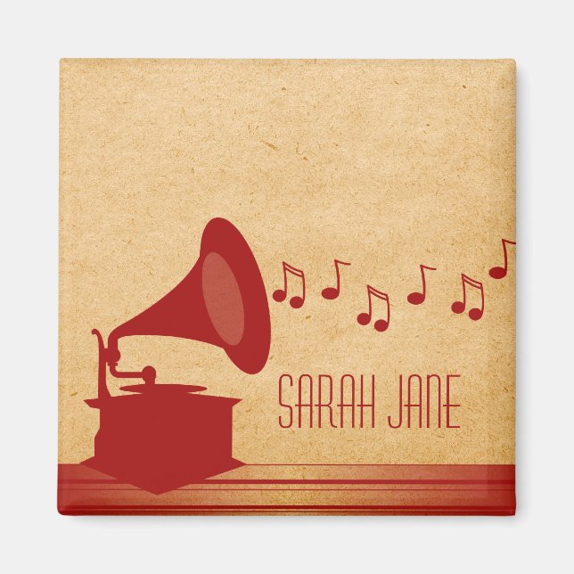 Red Vintage Gramophone Magnet (Front)
