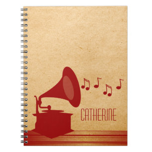 Red Vintage Gramophone Notebook