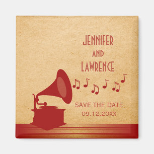 Red Vintage Gramophone Save the Date Magnet