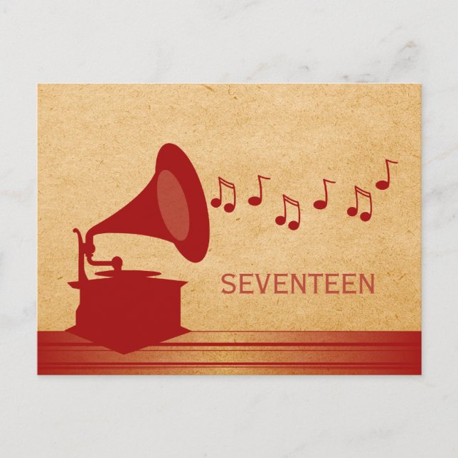 Red Vintage Gramophone Table Postcard (Front)