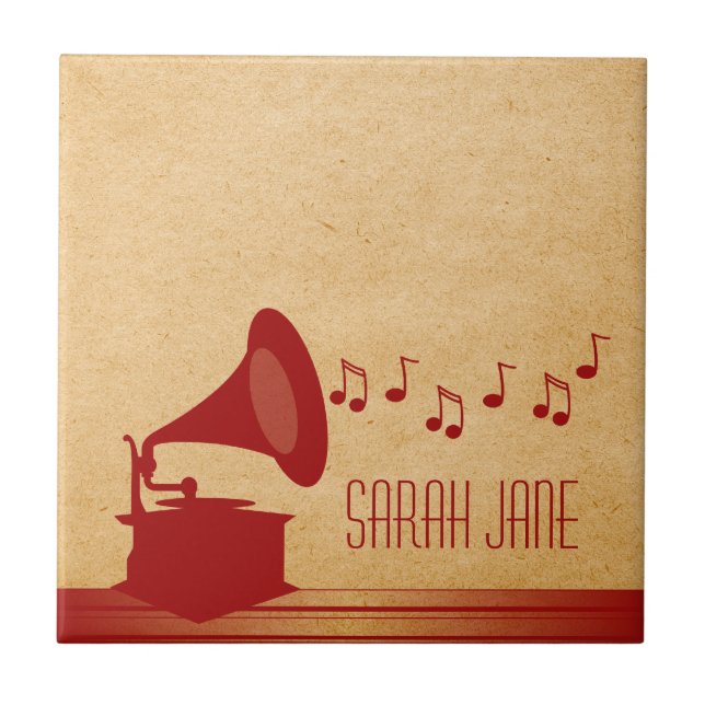 Red Vintage Gramophone Tile (Front)