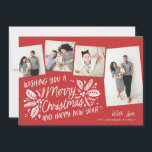 Red Vintage Holly Tilted Snapshot 4 Multi-Photo Holiday Card<br><div class="desc">This festive and chic holiday photo card features our original hand-drawn winter foliage with sweet styled typography in red with 4 playful tilted photos. The back comes with a matching pattern for an extra special touch.</div>