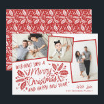 Red Vintage Holly Tilted Snapshot Multi-Photo Holiday Card<br><div class="desc">This festive and chic holiday photo card features our original hand-drawn winter foliage with sweet styled typography in vibrant colours and tilted photos with colourful borders. The back comes with a matching pattern for an extra special touch.</div>