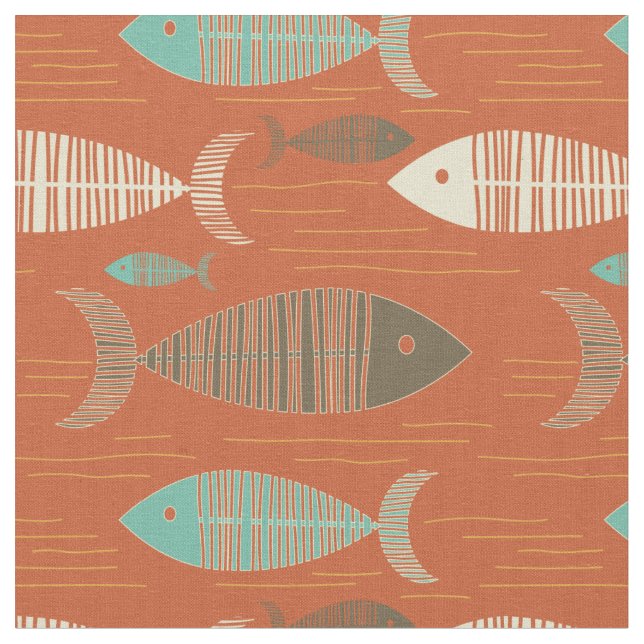 Red Vintage Kitsch Fish Fabric (Close Up)