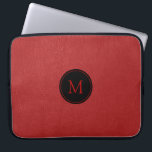 Red Vintage Leather Custom Monogram Laptop Sleeve<br><div class="desc">Image of red vintage leather with customizable monogram and black circle</div>