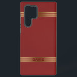 Red Vintage Leather Texture Gold Stripes Samsung Galaxy Case<br><div class="desc">Image of a vintage red leather texture background accented with gold stripes. Optional Monogram.</div>