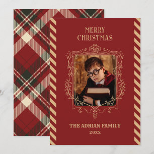 Red vintage magic photo christmas holiday card