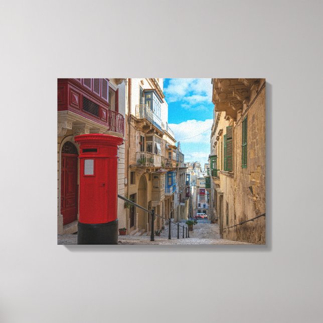 Red vintage mail box in Malta Canvas Print (Front)