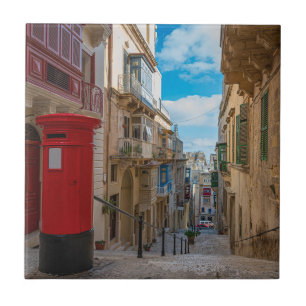 Red vintage mail box in Malta Tile