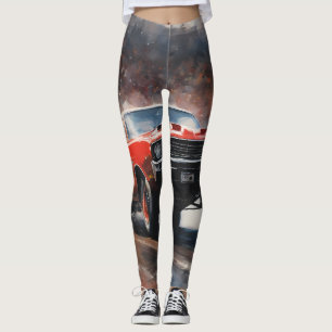 Red Vintage Muscle Car Leggings