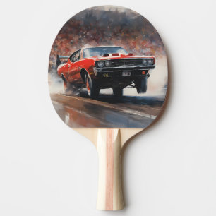 Red Vintage Muscle Car Ping Pong Paddle