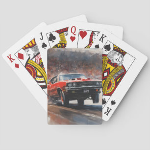 Red Vintage Muscle Car Playing Cards