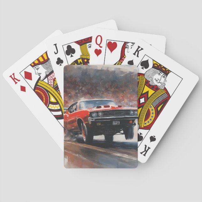 Red Vintage Muscle Car Playing Cards (Back)
