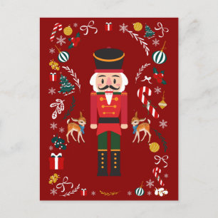 Red Vintage Nutcracker Christmas  Holiday Postcard