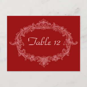 Red Vintage Oval Wedding Reception Table Number Postcard