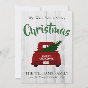 Red Vintage Pick Truck Up Truck -  Personalized Holiday Card