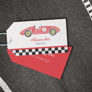 Red vintage race car birthday gift tags