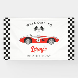 Red Vintage Race Car Boy 2nd Birthday Welcome  Banner