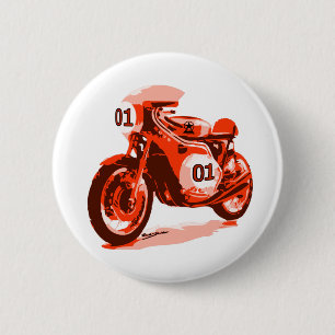Red Vintage Racing Motorcycle 2 Inch Round Button