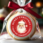 Red Vintage Retro Santa Claus Merry Christmas Classic Round Sticker<br><div class="desc">Celebrate the festive season with our Red Vintage Retro Santa Claus Merry Christmas Classic Round Sticker! This charming sticker features a nostalgic Santa Claus design set against a stylish solid background, combining vintage charm with modern flair. Perfect for adding a festive touch to your Christmas Gifts and Holiday packaging. Personalize...</div>