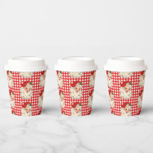 Red Vintage Retro Santa with Red Plaid Christmas Paper Cups