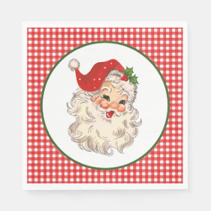 Red Vintage Retro Santa with Red Plaid Napkin