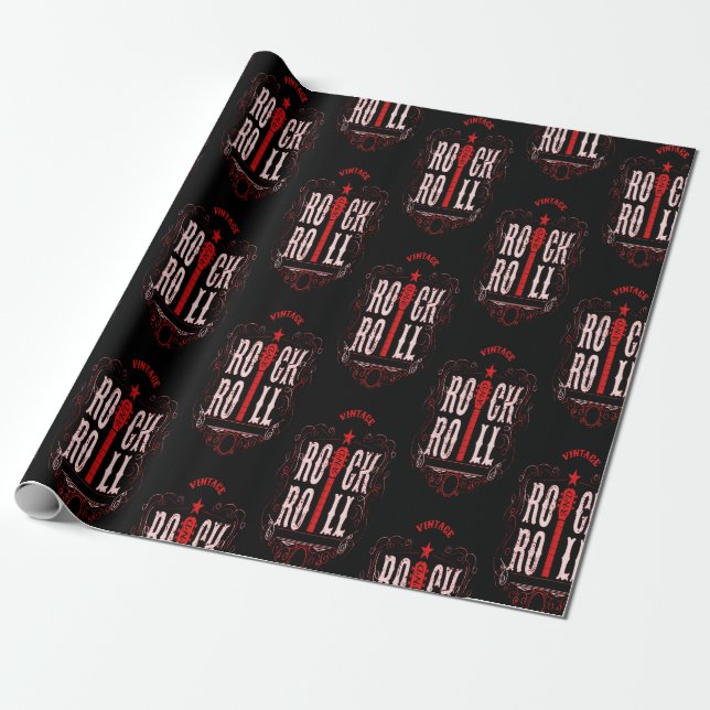 Red Vintage Rock And Roll  Wrapping Paper (Unrolled)