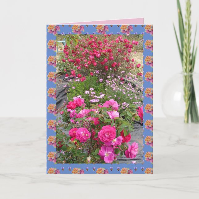 Red Vintage Roses Rose Garden flowers Card (Front)