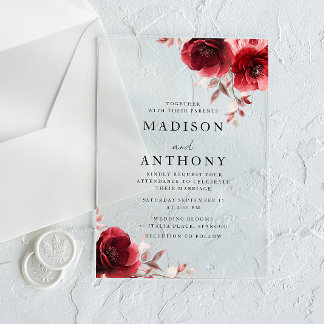Red Vintage Roses Wedding Acrylic Invitations