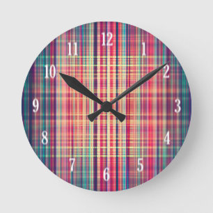 Red vintage rough stripes pattern round clock