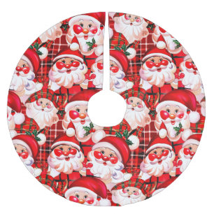Red Vintage Santa Claus Tartan Plaid Christmas Brushed Polyester Tree Skirt