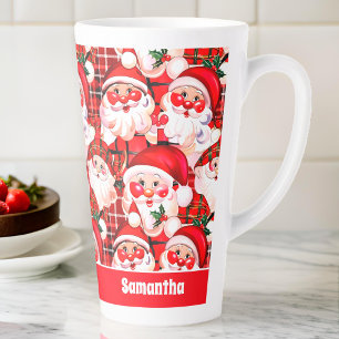 Red Vintage Santa Claus Tartan Plaid Christmas Latte Mug