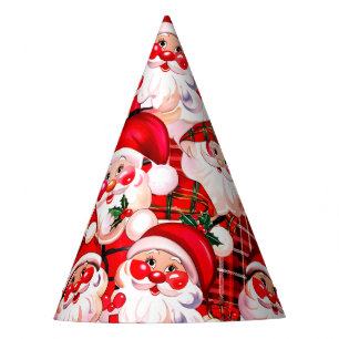 Red Vintage Santa Claus Tartan Plaid Christmas Party Hat