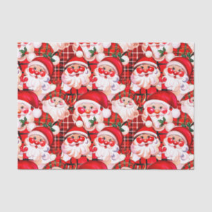 Red Vintage Santa Claus Tartan Plaid Christmas Tissue Paper