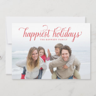 Red Vintage Script Happiest Holidays Card