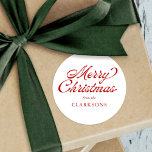 Red Vintage Script Modern Merry Christmas Classic Round Sticker<br><div class="desc">Red Vintage Script Modern Merry Christmas Classic Round Sticker is the perfect addition to your Christmas gifts this year,  with vintage styled script and your name.</div>